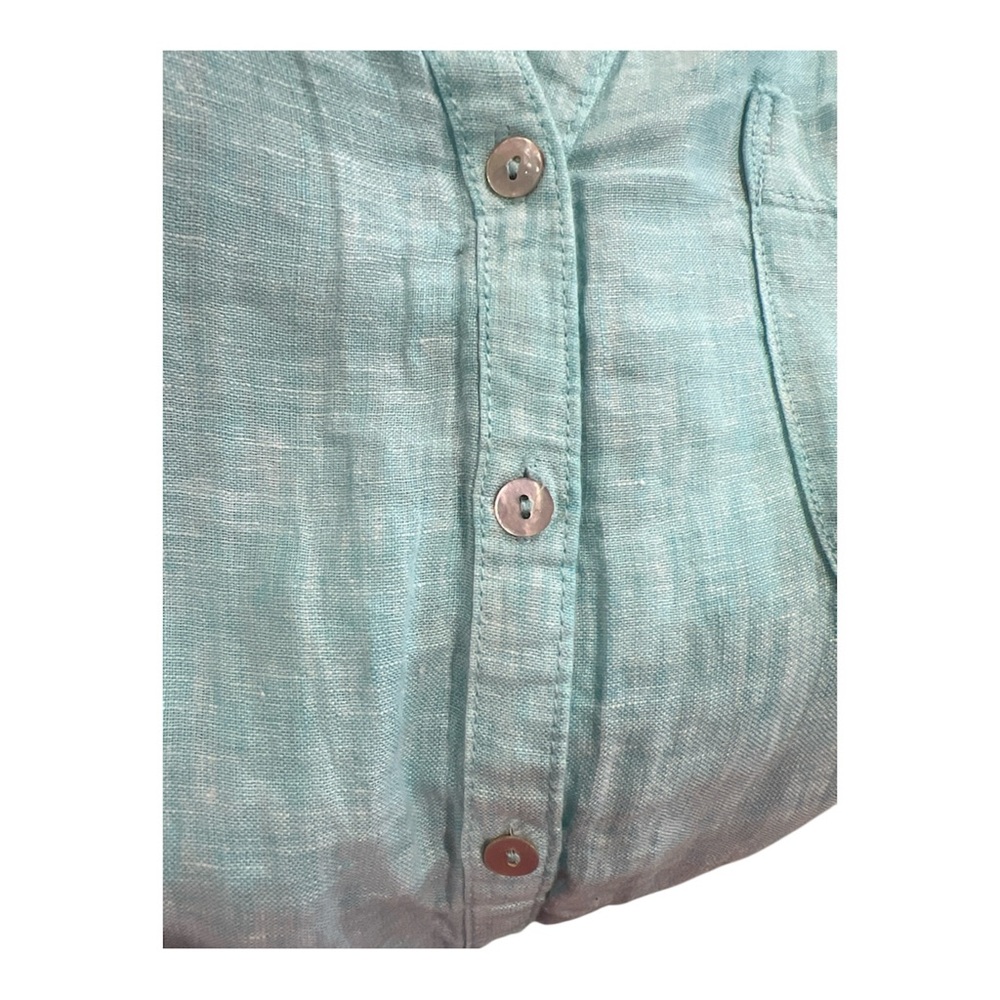 Sigrid Olsen Aqua Button-Down Shirt 100% linen - Picture 4 of 4